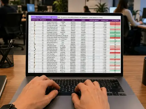 Persona al lavoro su un foglio di calcolo con dati di inventario