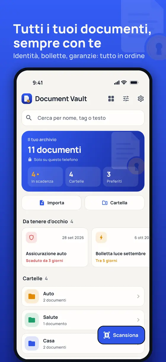 Document Vault: archivio dei documenti con scadenze e cartelle