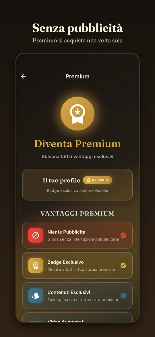 Schermata Premium di Pela Gallina con i vantaggi senza pubblicità