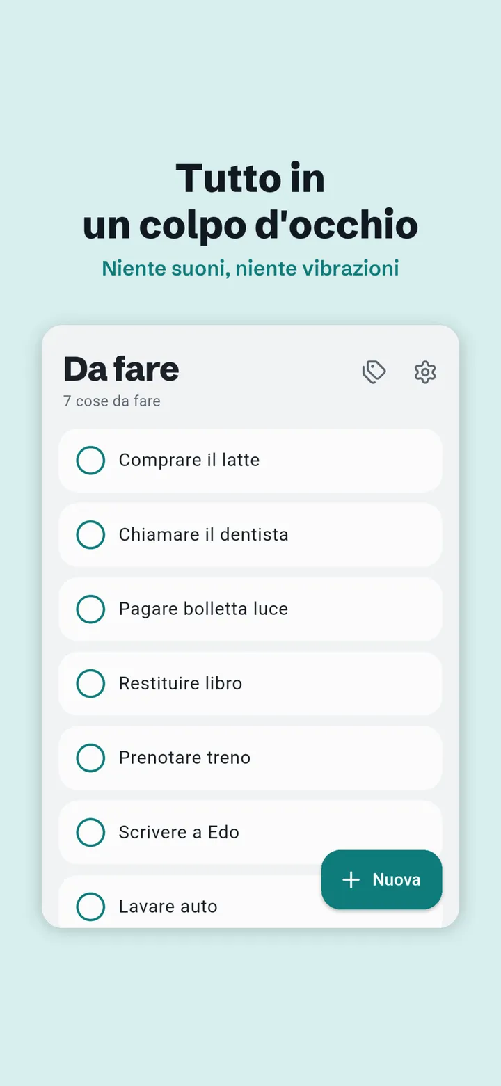 Lista delle cose da fare in Tendina con il pulsante Nuova