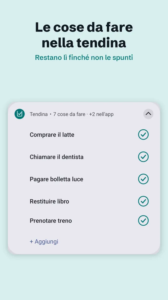 Notifica di Tendina con cinque cose da fare, ognuna con la sua spunta