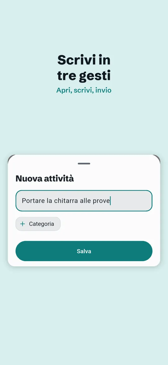Nuova attività con la tastiera pronta e il pulsante Salva