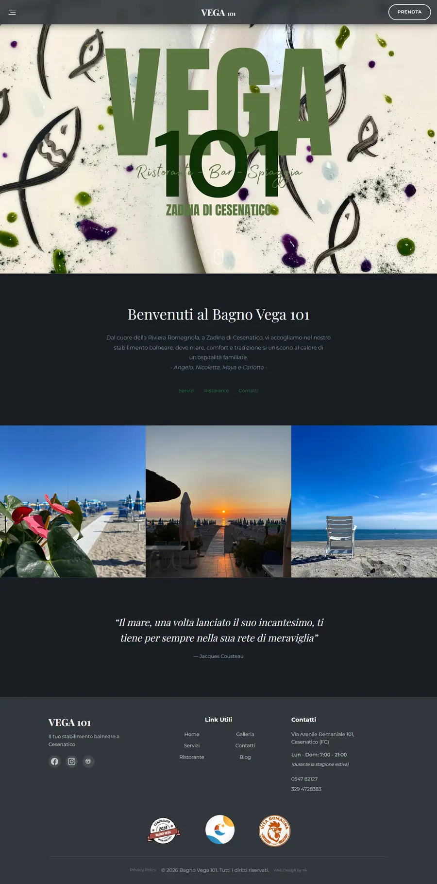 Pagina intera del sito Bagno Vega 101