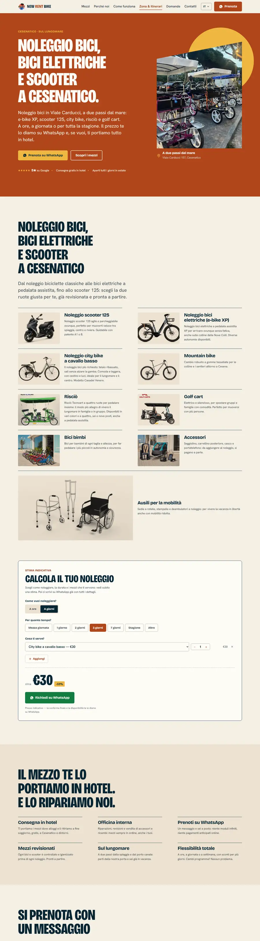 Pagina intera del sito New Rent Bike